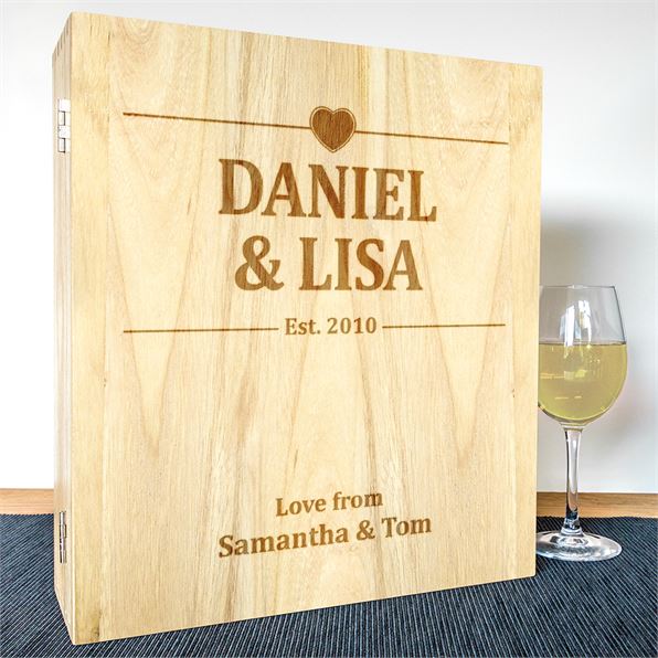 Wedding/Anniversary Triple Wine Box - Heart Design