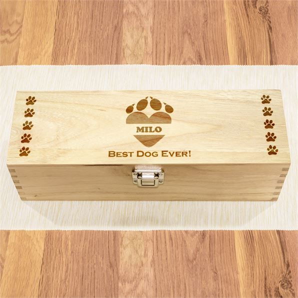 Wooden Dog Treat Box - Love Heart Paw Design