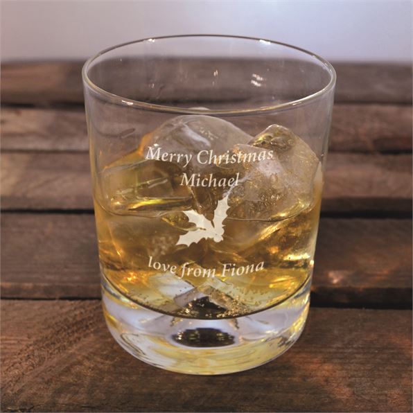 Personalised Merry Christmas Whisky Tumbler - Holly Design