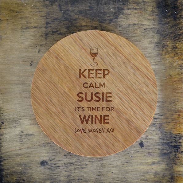 Keep Calm It's Time for Wine Bamboo Coaster