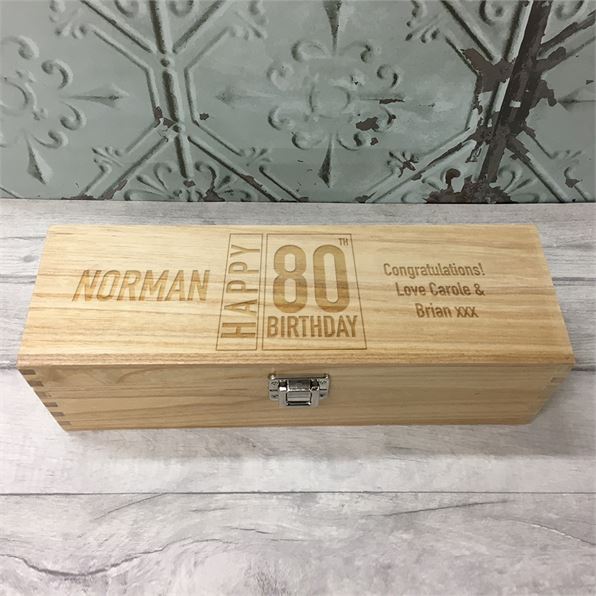 Happy 80th Birthday Wooden Wine Box