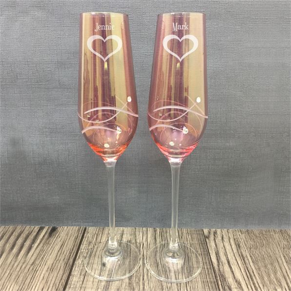 Swarovski Crystal Pink Champagne Flutes - Heart