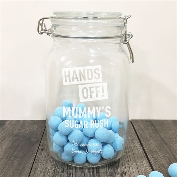 Personalised Clip Top Glass Jar - Hands Off