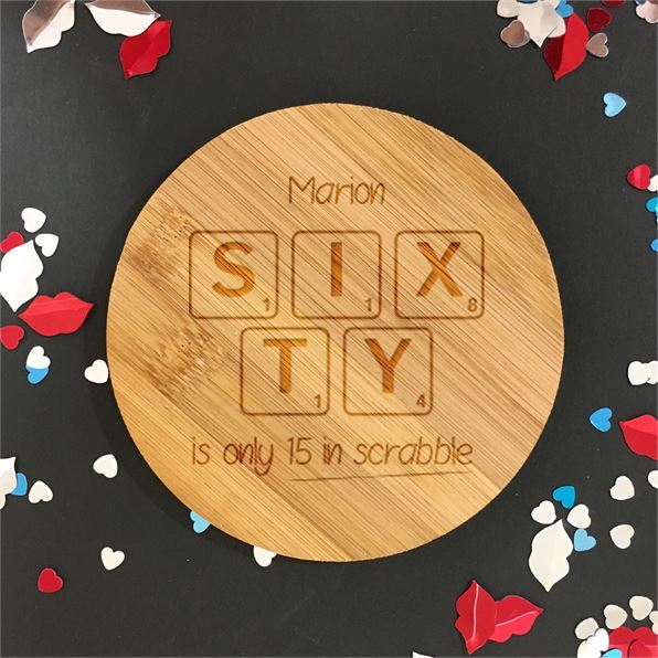 Sixty Scrabble Design Personalised Bamboo Coaster