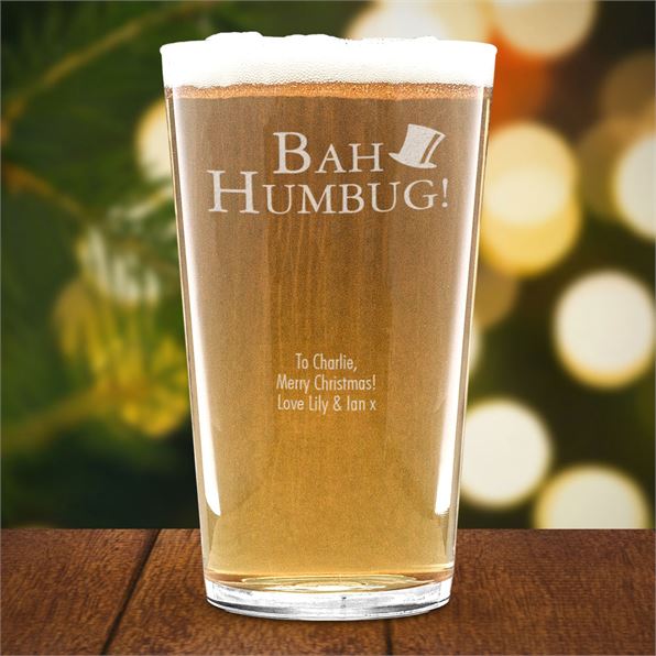Personalised Christmas Pint Glass - Bah Humbug