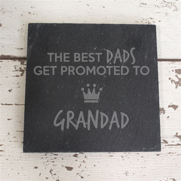 Promoted to Grandad Slate Coaster - Crown Design