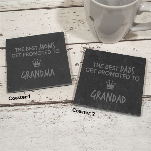 Grandma & Grandad Slate Coaster Set - Crown Design