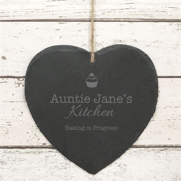 Aunties Kitchen Personalised Slate Hanging Heart Large