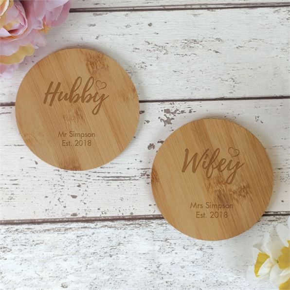 Hubby & Wifey Personalised Coaster Set