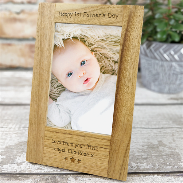 Happy 1st Fathers Day Personalised Oak Photo Frame