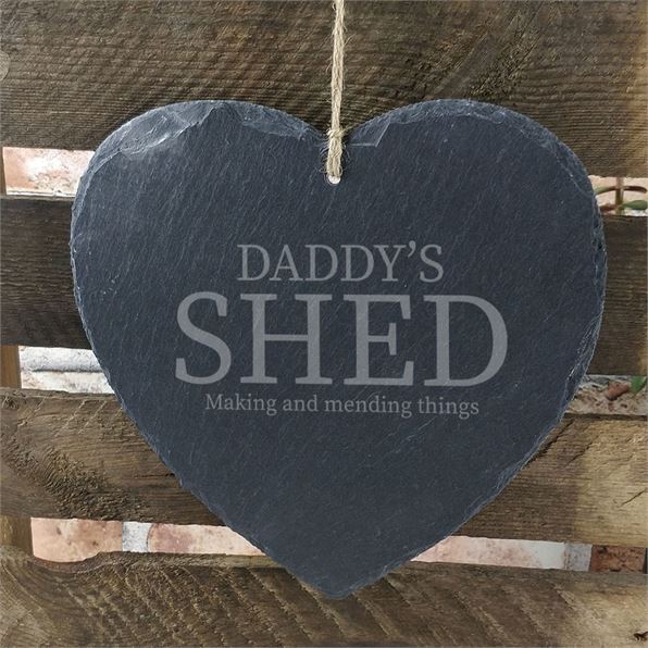 Daddy's Shed Personalised Slate Hanging Heart Large