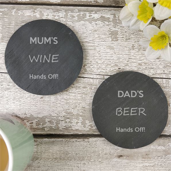 Mum and Dad Personalised Round Slate Coaster Set