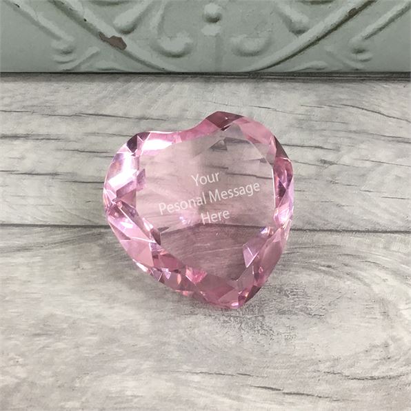 Personalised Optical Crystal Pink Heart Paperweight
