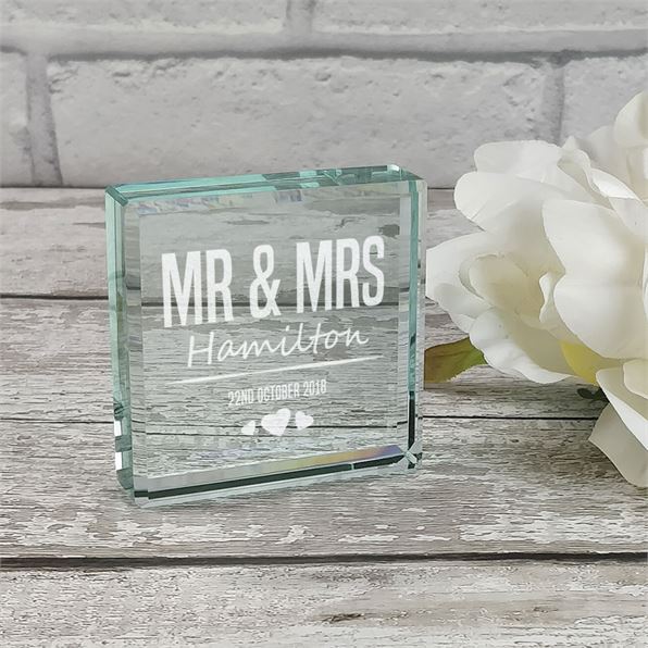 Mr & Mrs Wedding/Anniversary Personalised Glass Token