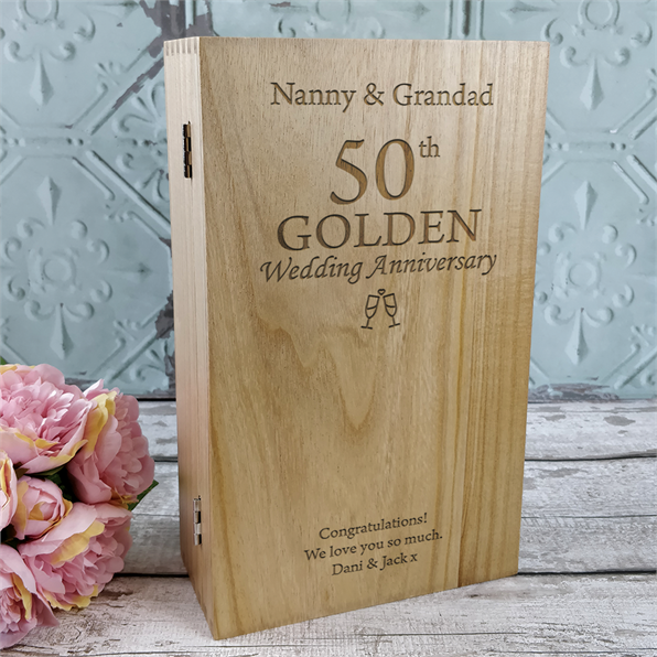 Golden Wedding Anniversary Personalised Double Wine Box