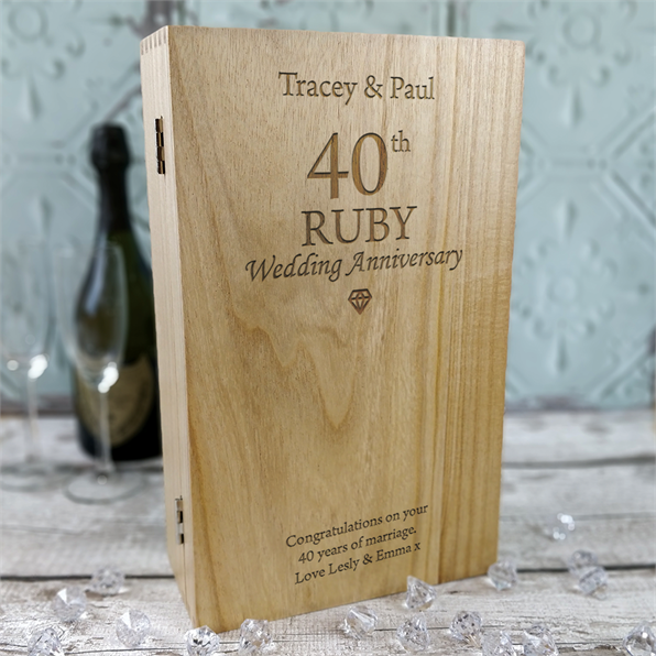 40th Ruby Wedding Anniversary Double Wine Box Personalised