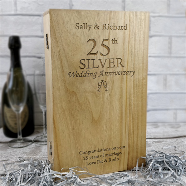 Silver Wedding Anniversary Personalised Double Wine Box