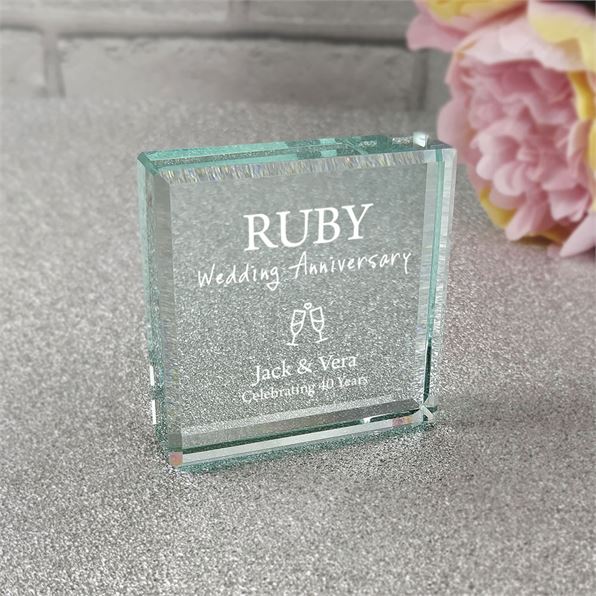 Ruby 40th Wedding Anniversary Personalised Glass Token