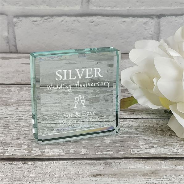 Silver 25th Wedding Anniversary Personalised Glass Token