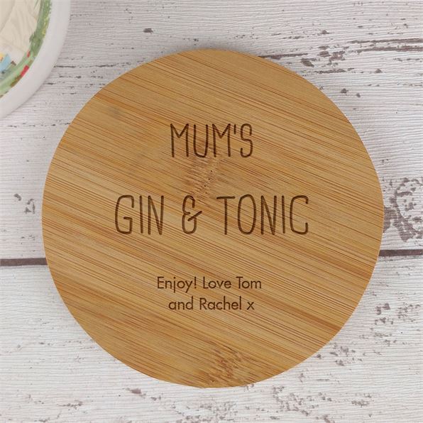 Personalised Mum's Gin & Tonic Coaster Bamboo