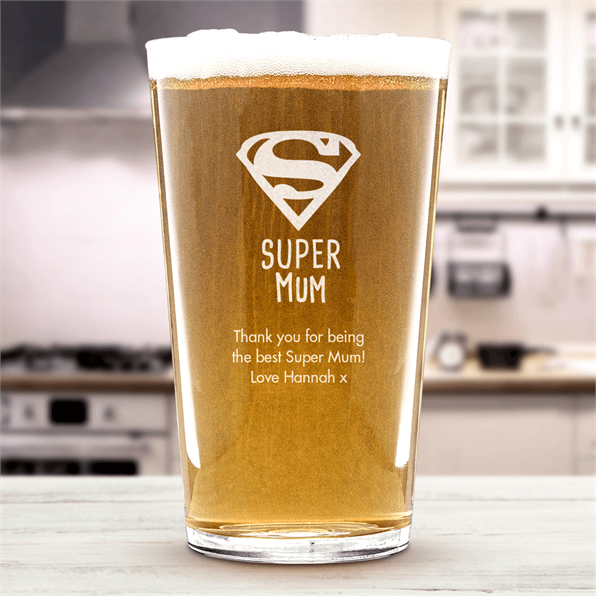 Personalised Super Mum Pint Glass