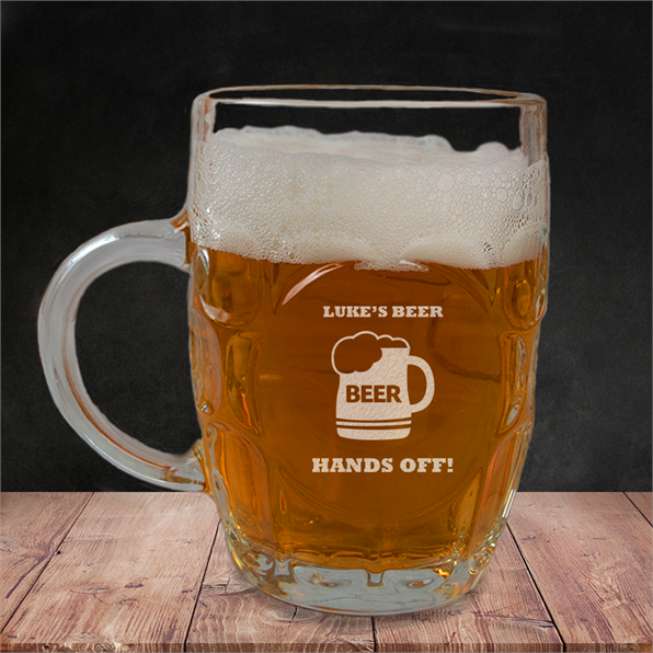 Personalised Dimple Pint Glass My Beer Hands Off