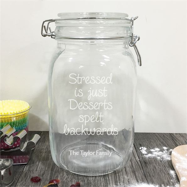 Stressed Spells Desserts Personalised Glass Jar Large