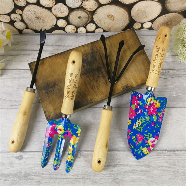 Personalised Garden Tool Set - Blue Floral