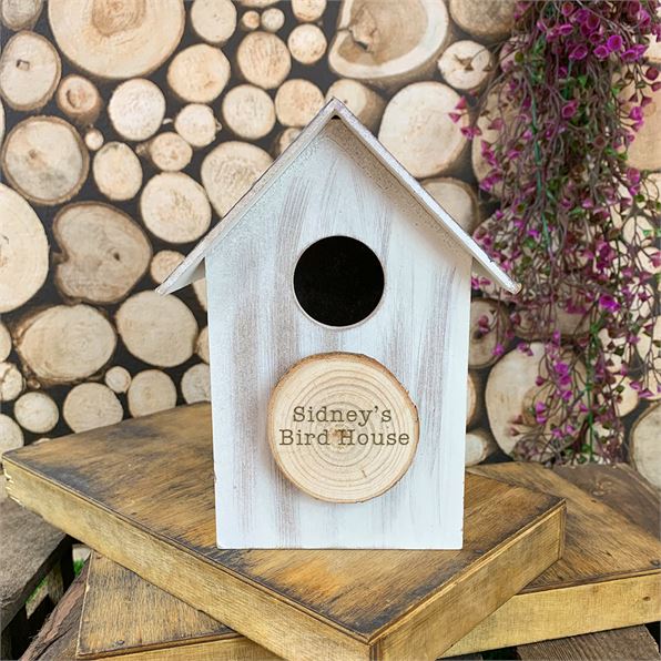 Personalised Bird Box White With Grey Apex Roof