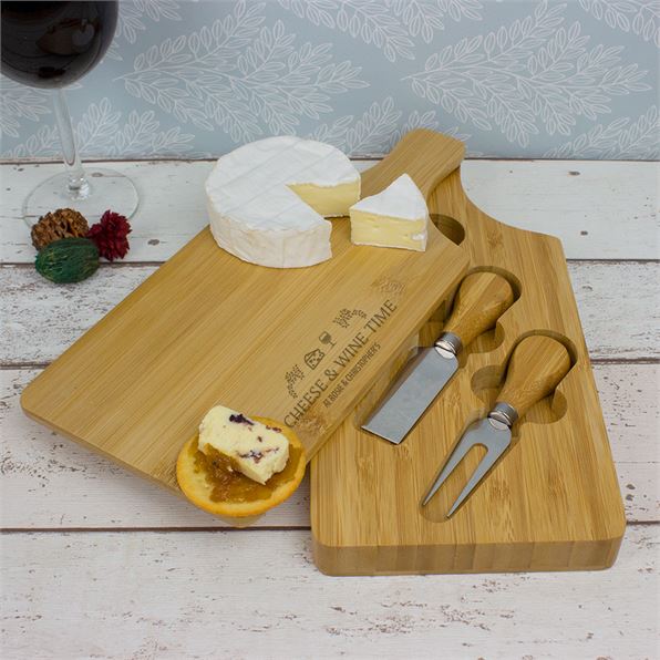 Personalised Oblong Bamboo Cheese Board with Tools