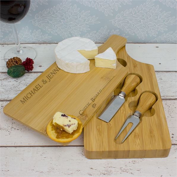 Couples Bamboo Cheese Board with 3 Tools