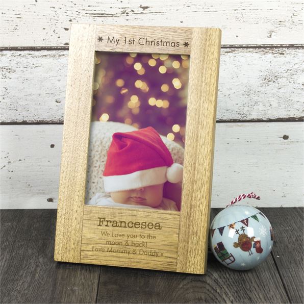Baby's 1st Christmas Personalised Oak Photo Frame