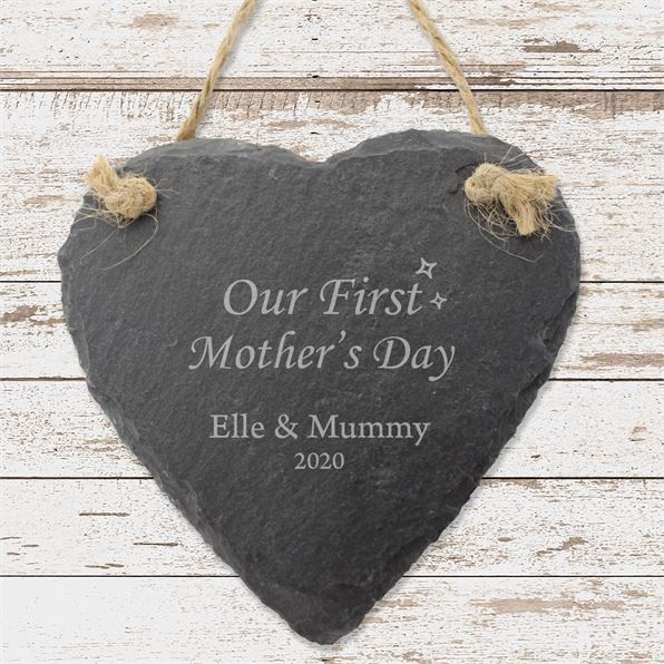 Our First Mother's Day Personalised Slate Hanging Heart