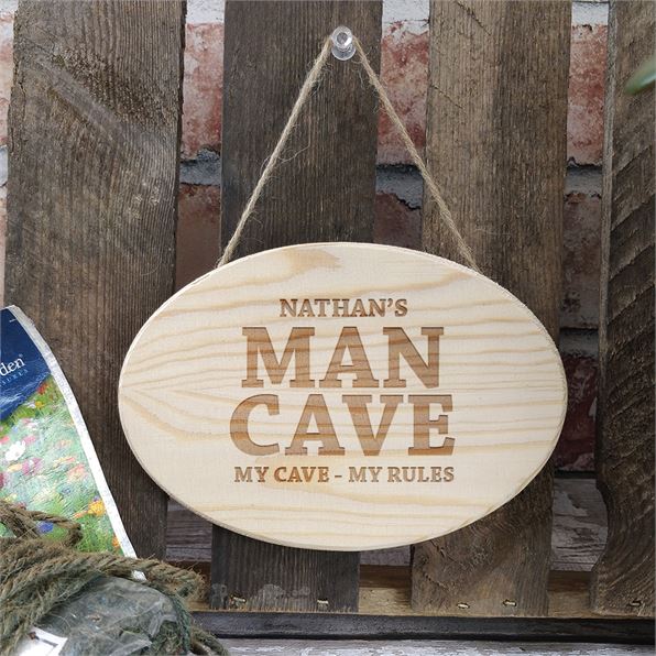 Man Cave Personalised Wooden Hanging Sign