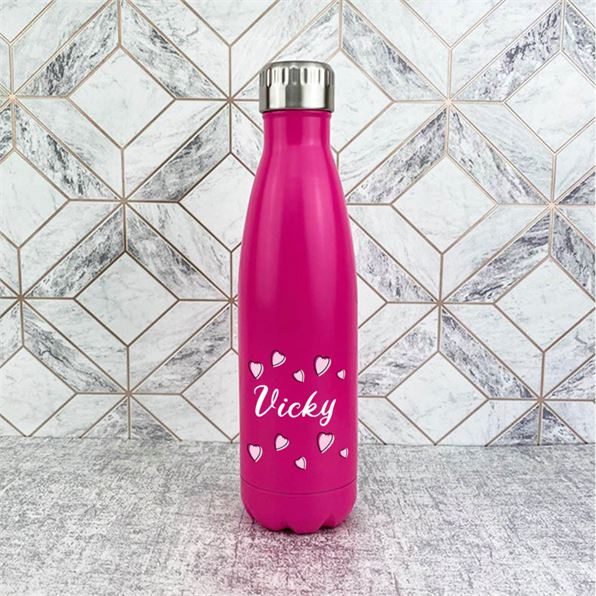 Personalised Hearts & Name Bottle Pink