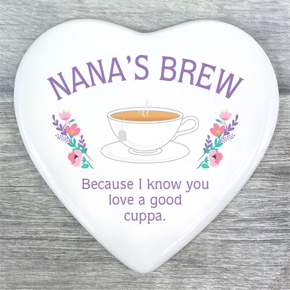 Personalised Nanna's Brew Heart Coaster