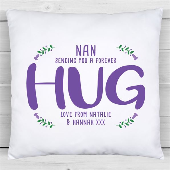 Personalised Sending Hug Forever Cushion Purple
