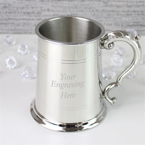 Double Lined 1pt Pewter Tankard with Fancy Handle