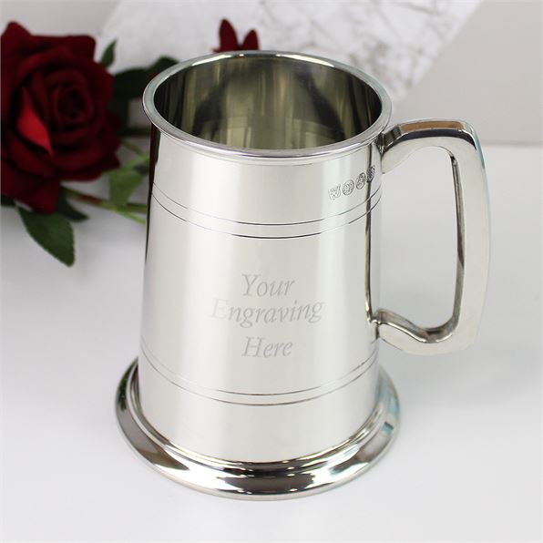 1pt Double Lined Glass Bottom Sheffield Pewter Tankard