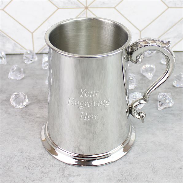 1pt Plain Sheffield Pewter Tankard with Scroll Handle