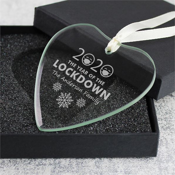 Personalised Lockdown 2020 Glass Heart Christmas Decoration