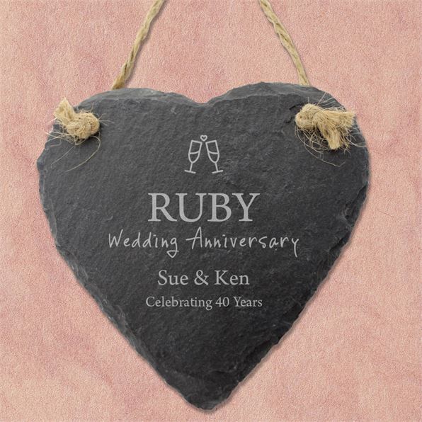 Ruby 40th Wedding Anniversary Personalised Slate Heart