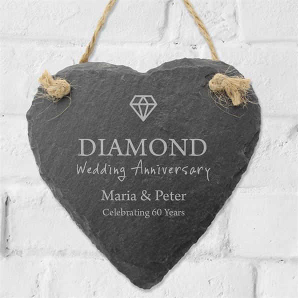 60th Diamond Wedding Anniversary Slate Heart