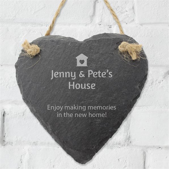 Personalised New Home Slate Hanging Heart