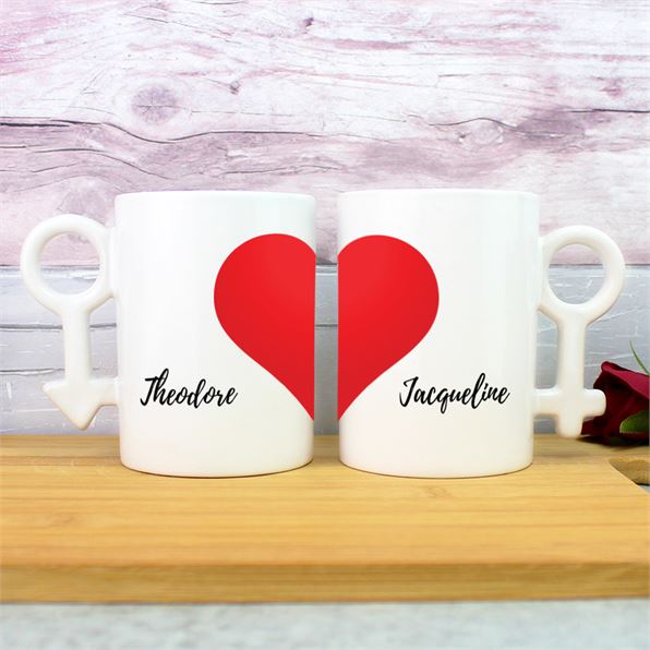 Two Matching Love Hearts Personalised Mugs (Set of 2)