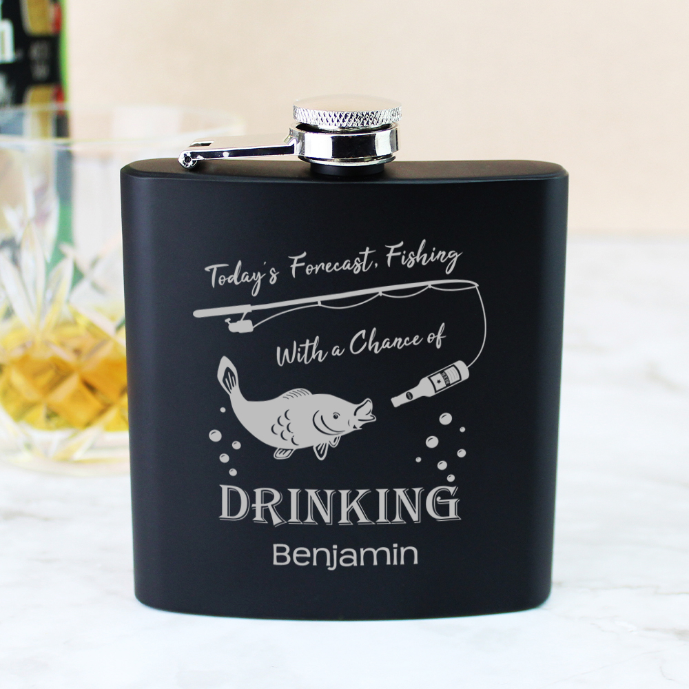 Personalised Fishing & Drinking Hip Flask - Black