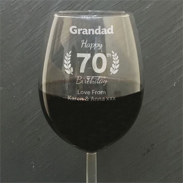 70th Birthday Personalised Wine Glass Laurel Wreath