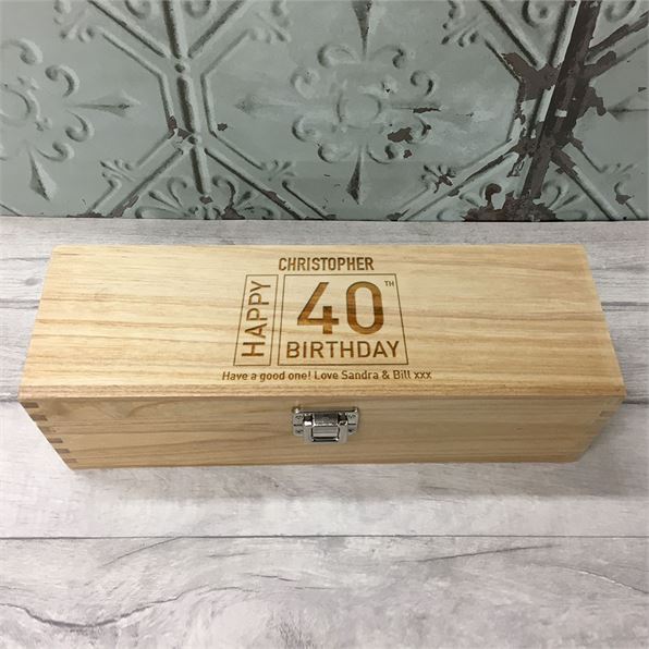 Happy 40th Birthday Wooden Wine Box