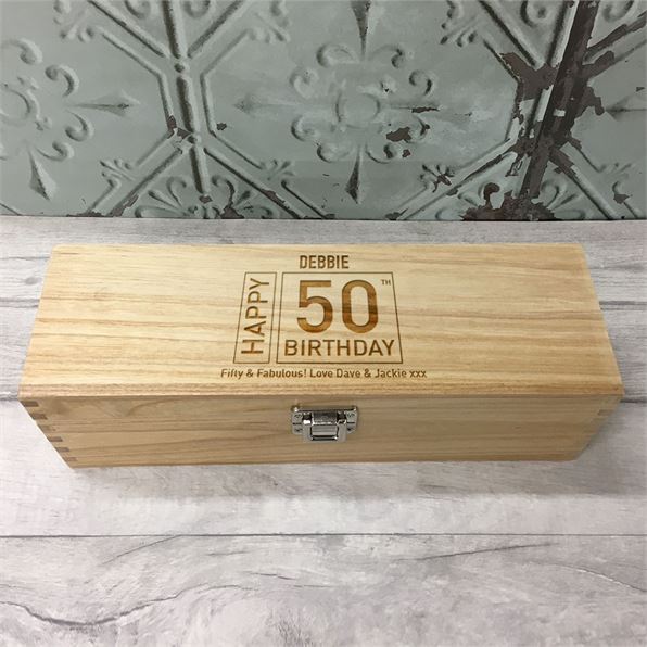 Happy 50th Birthday Wooden Wine Box