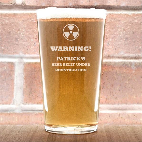 Warning Beer Belly Under Construction Pint Glass
